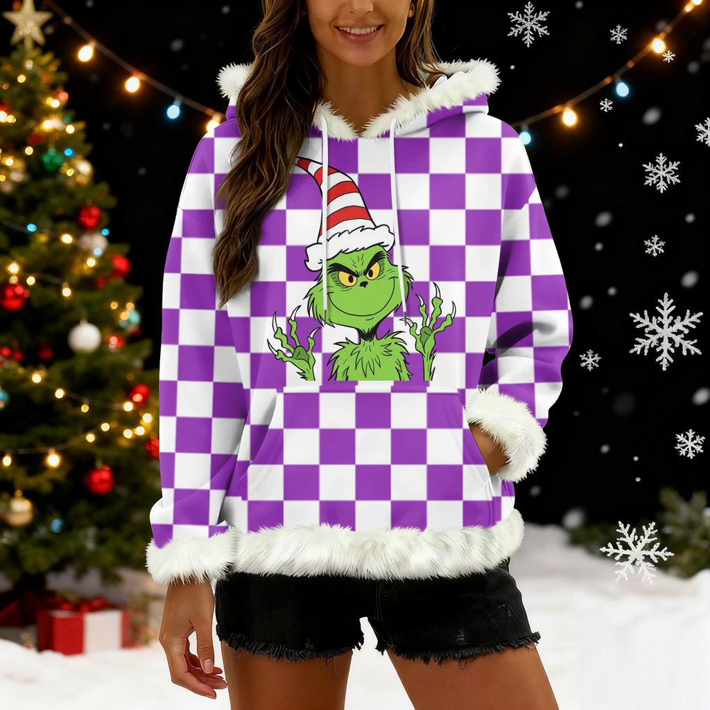 Women's Christmas Print Contrasting Loose Casual Hoodie