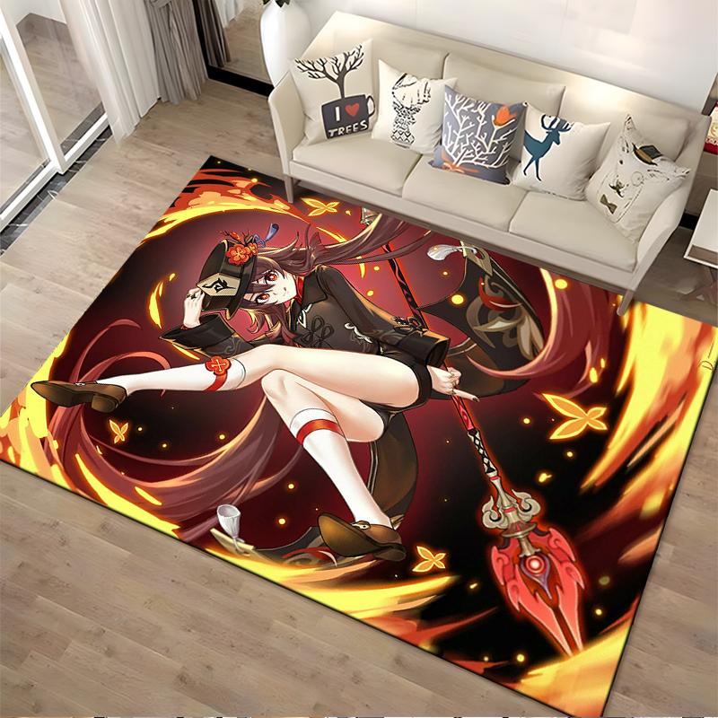 Anime Girl with Red Spear Surrounded by Fire and Butterflies Carpet Suitable for use as an anti-slip for living room bedroom sofas