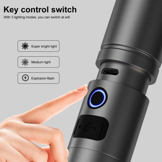 Powerful Torch LED Flashlight Waterproof Shock-Resistant Super Bright High Lumens Zoomable USB Rechargeable Flashlight