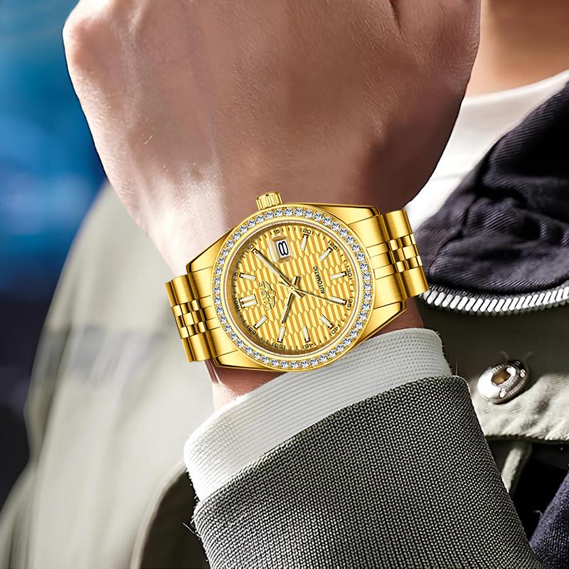 LIGE Fashion Luxury Mechanical Man Watch Business Stainless Steel Date Waterproof Diamond Automatic Movement Watches for Men+Box