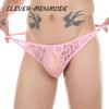 Мужские сексуальные кружевные стринги с боковой пряжкой, регулируемый ремень, стринги, нижнее белье, экзотические кружевные прозрачные трусики, мини-манкини для нижней части тела