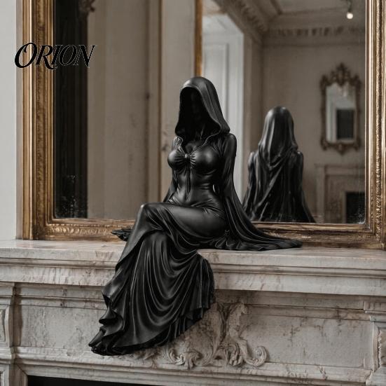 Современные Матовые Черные Арт 3D Печатные Фигурки-Украшения Жнеца Богини, Скульптура в Темном Стиле, Безликая Статуя в Черной Мантии Готическая для Рабочего Стола Книжной Полки