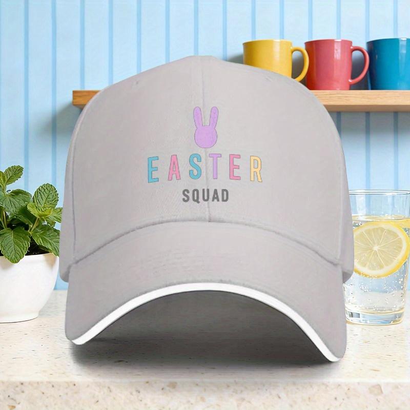 Easter Squad Bunny Graphic Baseball Cap Polyester Casual Sun Hat for Unisex Adults