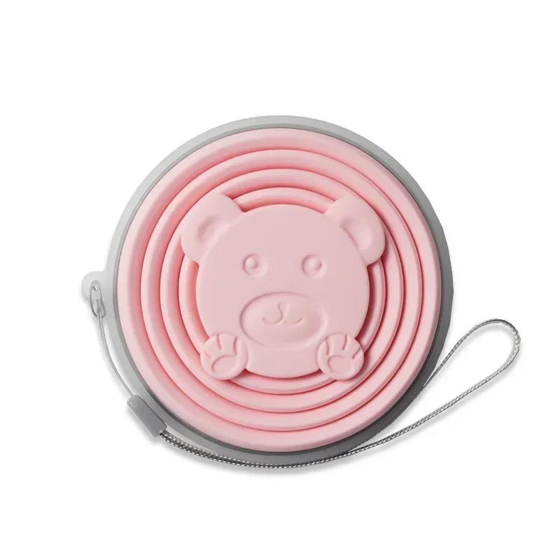 180 мл Силиконовая складная кружка для путешествий, повседневная кружка с рисунком медведя, складная многоразовая кружка для питья с крышками, выдвижные чашки