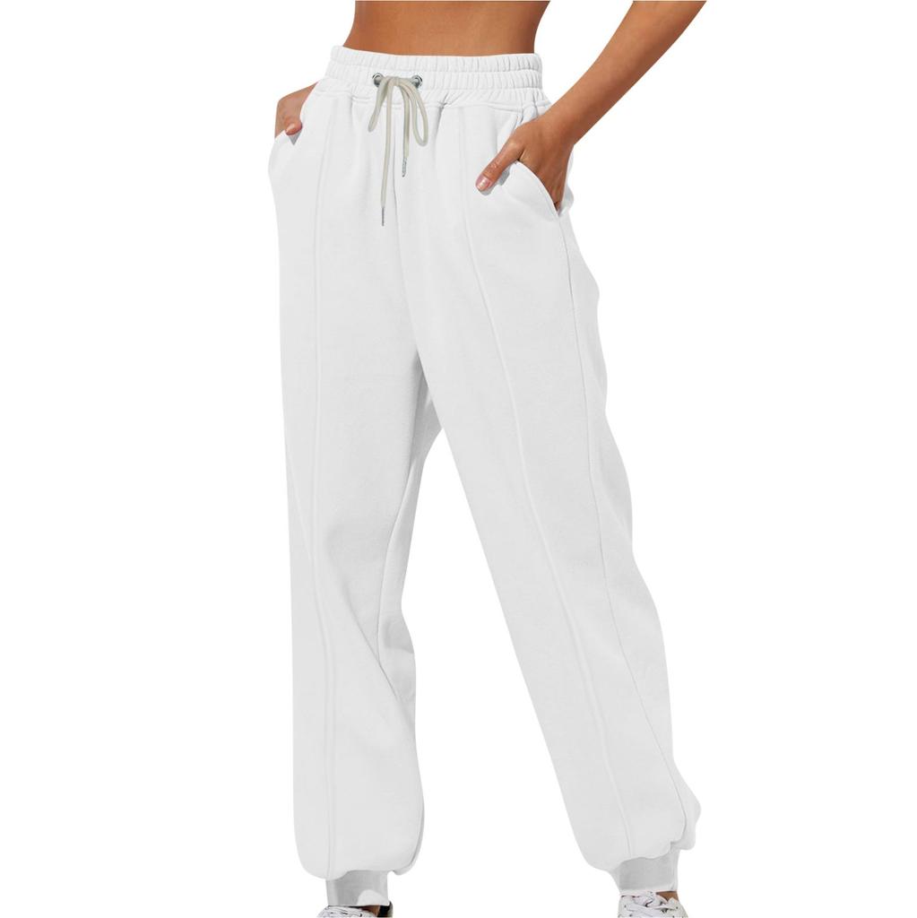 Женские однотонные повседневные утепленные свободные спортивные штаны с завязками на шнурке для отдыха, длинные брюки