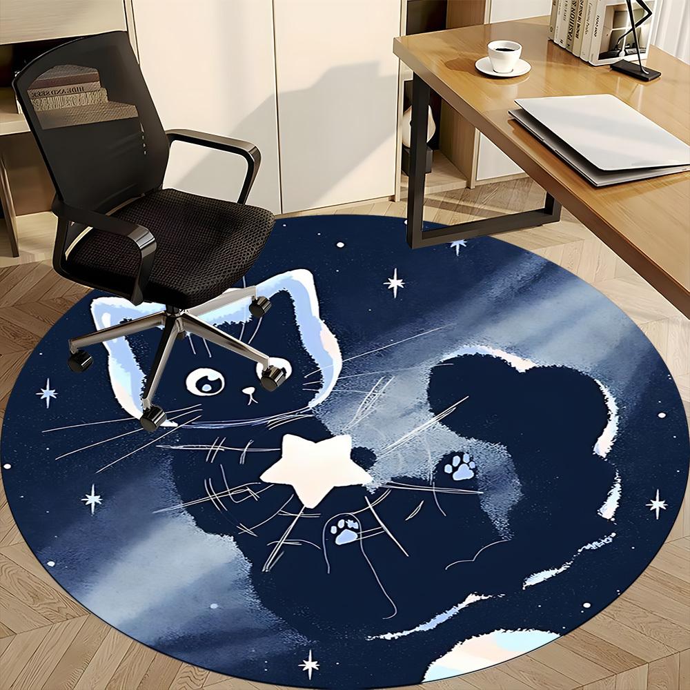 1pc Night Space Cat Office Round Area Rug, Mat Suitable ForOffice, Under Office Chairs Bedroom Living Room Home Decor, Room Deco