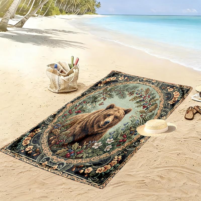 Vintage Floral Art Print Beach Towel, Large Soft Quick Dry Towel for Beach Camping Swimming