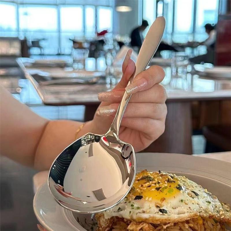 Extra Large Spoon Stainless Steel Silvery Split Spoon Hotel Restaurant Long Handle Large Public Spoon Kitchen Tableware