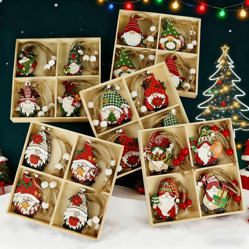 12Pcs Wooden Christmas Gnome Ornaments Xmas Tree Hanging Pendant 2025 Navidad Party Decoration for Home 2026 New Year Kids Gift