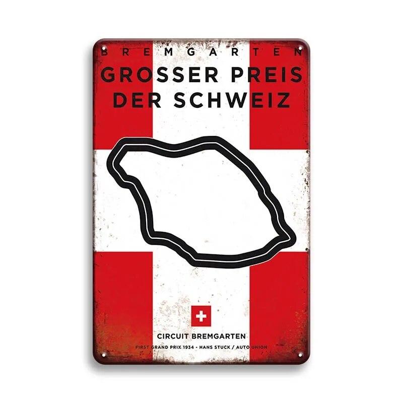 Металлический Плакат Гоночный Трек F1 Конкуренция Винтаж Оловянный Знак Ретро Железная Пластина Бар Клуб Человек Пещера Домашнее Украшение Стены Художественные Наклейки