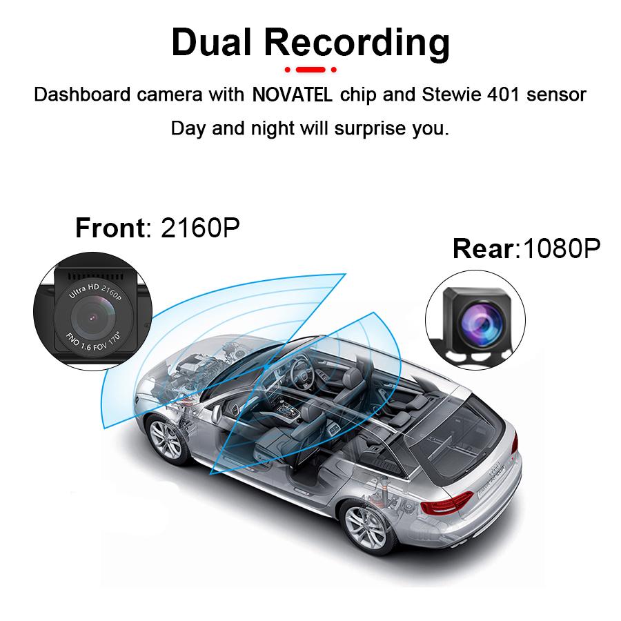 Автомобильный видеорегистратор 4K GPS Wi-Fi Connect Phone 3,16-дюймовый видеорегистратор с камерой заднего вида 1080P ночного видения Автомобильный видеорегистратор Камера заднего вида