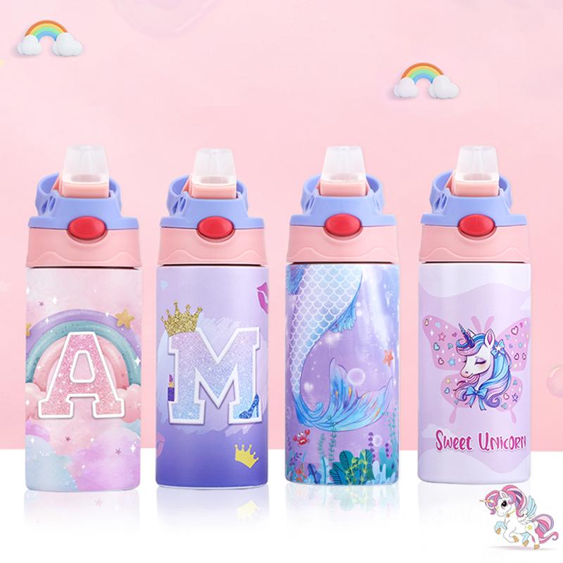 360 мл Unicorn Детская бутылка для воды из нержавеющей стали термос для детей вакуумные колбы термокружка детская чашка с трубочкой
