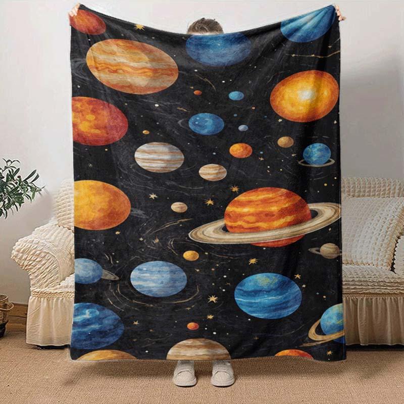 1pc Planet Printing Lightweight Flannel Blanket, Comfortable and Warm Blanket, for Camping Sofa Bed and Couch Office, Suitable for Gift Blank