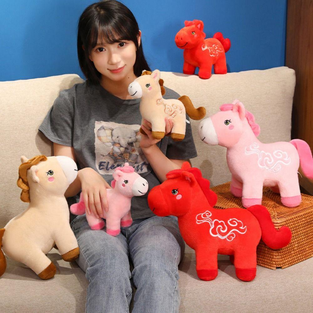 Letter Print Plush Horse Doll 2026 Horse Year Pony Animal Toys Zodiac Horse Figurine  Birthday Gift
