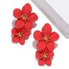 Personalized Dripping Oil Earrings Internet Celebrity Multi-Color Double-Layer Flower Stud Earrings Spraying Five-Leaf Flower Earrings