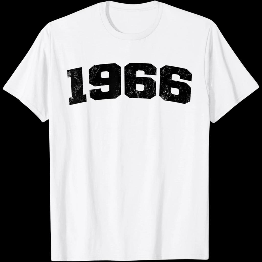 1966 Vintage Arched Varsity Distressed White T-Shirt - Retro Birthday Tee