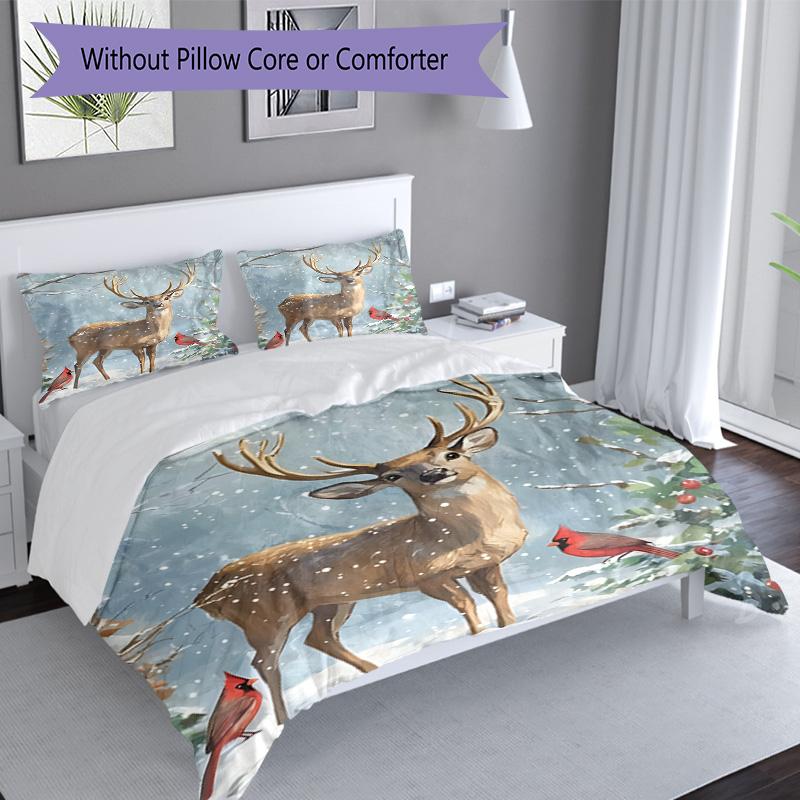 Floral Highland Cow Art 3‑Piece Bedding Set,Soft Breathable Duvet Cover & 3 Pillowcases,Multi‑Purpose for Bedroom Dorm Guest Room,Great Festival Birth