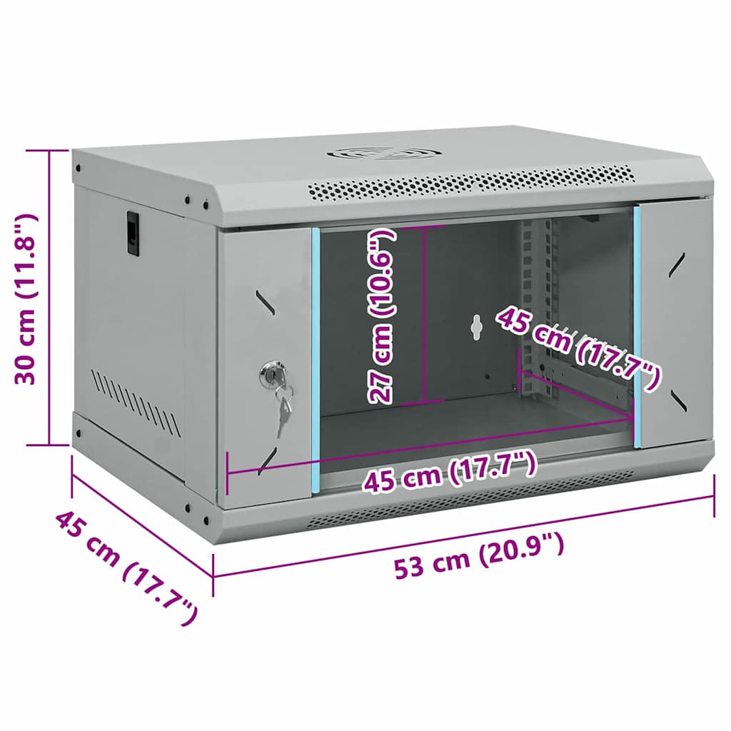 Network Cabinet with Storage Gray 53 x 45 x 30 cm Steel