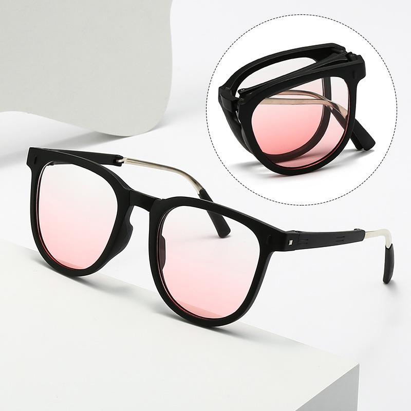 Foldable Sunglasses Women Circular Lenses Easy To Carry Uv400 Full Frame Sunscreen Glasses