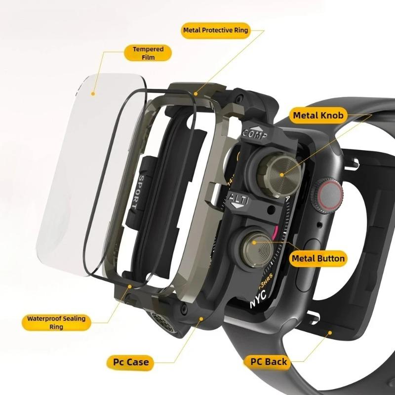 Водонепроницаемый металлический бампер для Apple Watch Ultra 49 мм 46 мм 45 мм 44 мм Защитная крышка с пленкой для iWatch Series 10 9 8 7 6 SE