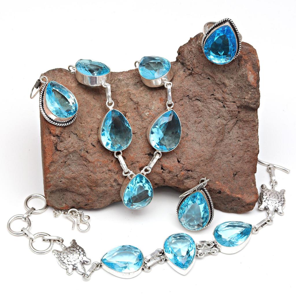 Topaz Blue London Jewelry Set  Gemstone Necklace Gift Sterling-20