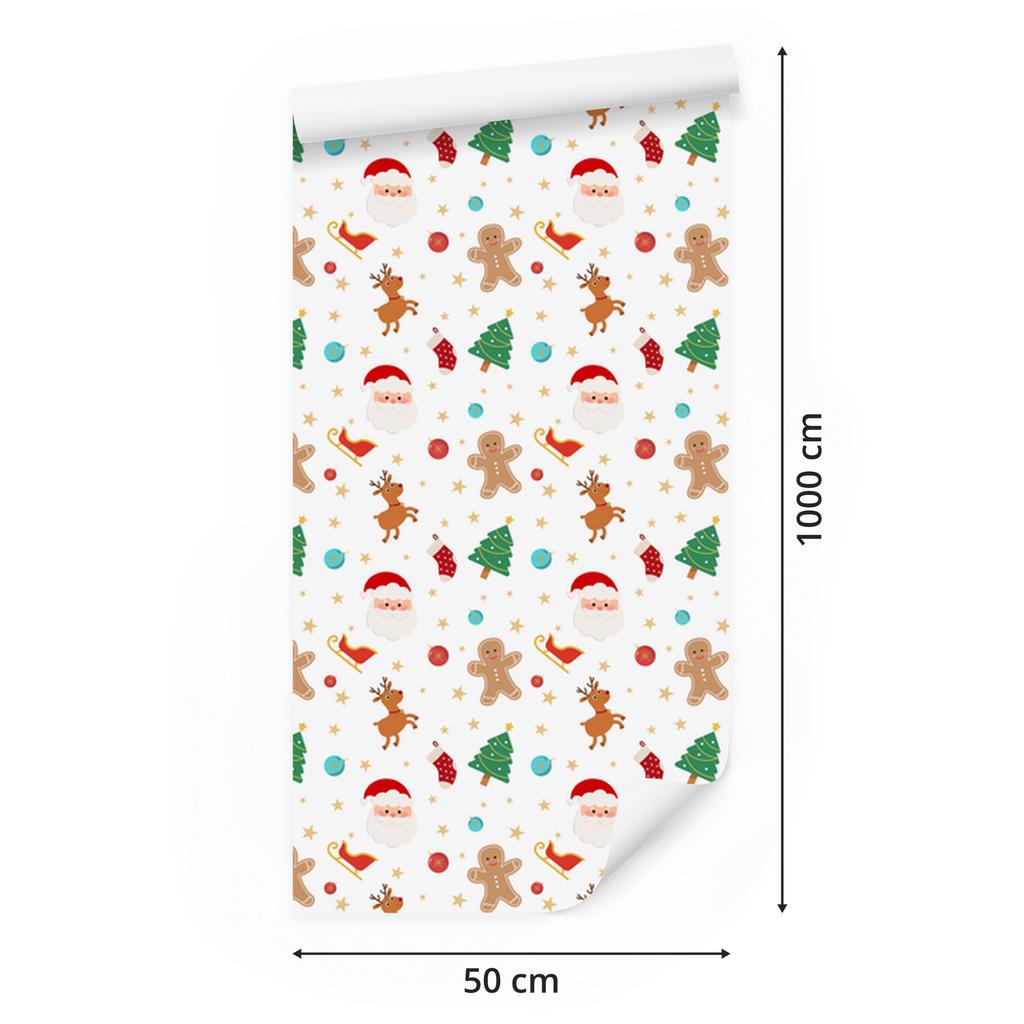 Christmas wallpaper white, cream, coral and green 50x1000