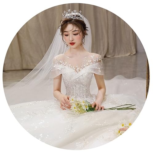 [Housaku Co., Ltd.] Свадебное платье, Великолепное с круглым вырезом, с короткими рукавами-крылышками, классический дизайн, официальное платье, для выступлений и вечеринок (M)