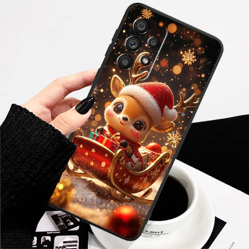 Рождественский мультяшный узор Чехол для телефона Для Samsung A73 A72 A71 A55 A54 A53 A52 A51 A13 A22 A16 A15 A12 A14 A26 A07 5G Черный