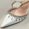 Fashion Wedding Shoes, Satin, Women'S Summer Fashion, Fringed Chain High Heels, Elegant Hollow Lady Sandals