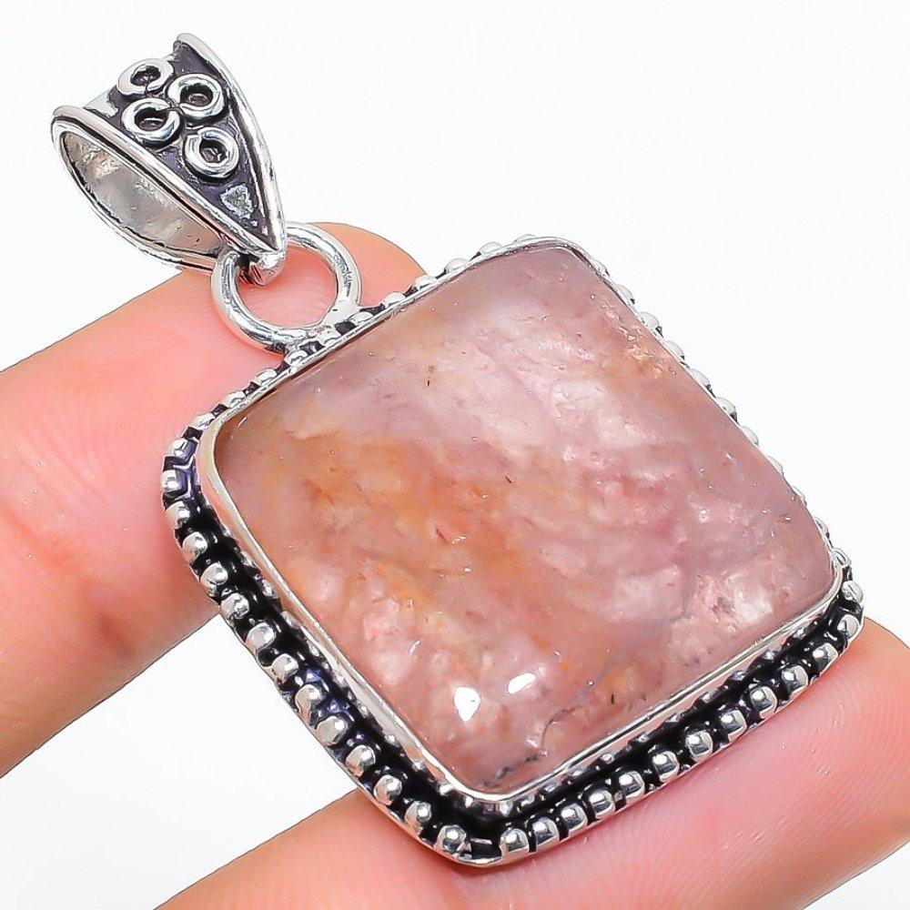 Подвеска из стерлингового серебра 925 пробы с натуральным клубничным кварцем 1,81 дюйма h0l77