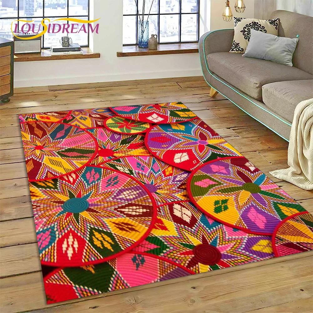 VIKAMA Colorful Flower Woven Art Mandala Rug, Non-Slip Carpet For Living Room, Bedroom, Sofa, Home Decor, Doormat