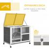 Small animal hutch with 2 levels, 4 wheels, sealed fir wood, grey