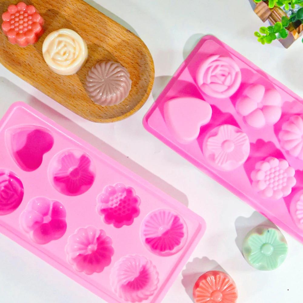 8 Holes Rose Flower Pudding Silicone Molds DIY Heart Mousse Cake Making Tray Love Shape Candle Soap Moulds Daisy Chocolate Gifts