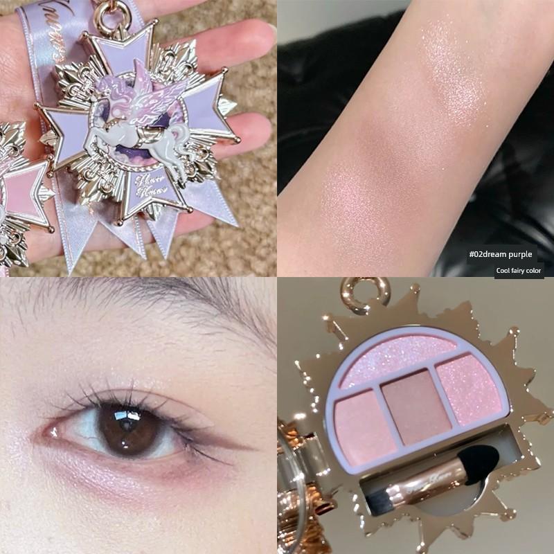 Flower Knows New Pendant Unicorn Eye Shadow Palette Exquisite Gold-Plated Pink Dreamy Purple Hanging Ornament for Women Mini Portable