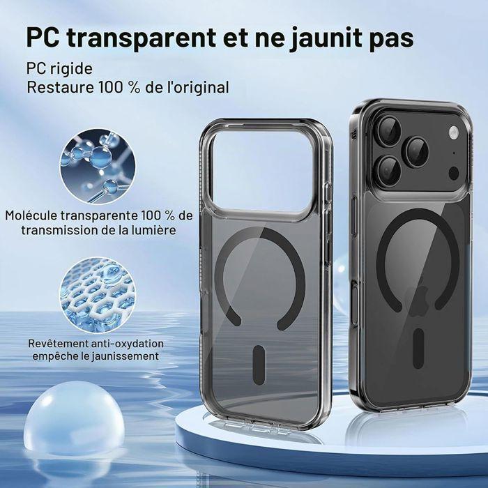 Coque + 2 Verres Trempés pour iPhone 18 Pro Max, Antichoc avec Anneau Magnétique - Noir Translucide