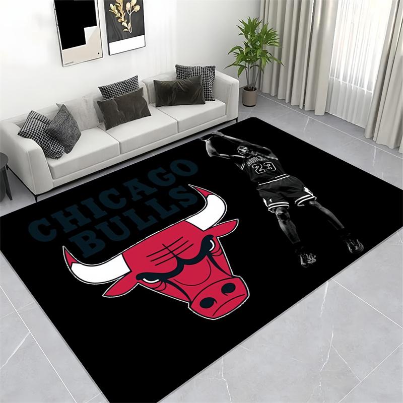 Ковер с принтом Chicago Bulls Мультяшный Красный Бык с Белыми Руками, Черный Спортивный Коврик для Пола