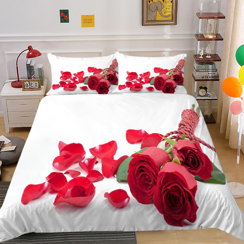 Домашнее постельное белье в цветочном стиле ко Дню святого Валентина, комплект пуховых пододеяльников, пододеяльник для спальни, наволочка, полноразмерное постельное белье для односпальной/двуспальной кровати