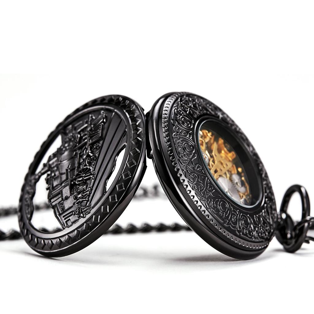 TREEWETO механические карманные часы железнодорожные антикварные скелетонированные римские цифры черные с цепочкой