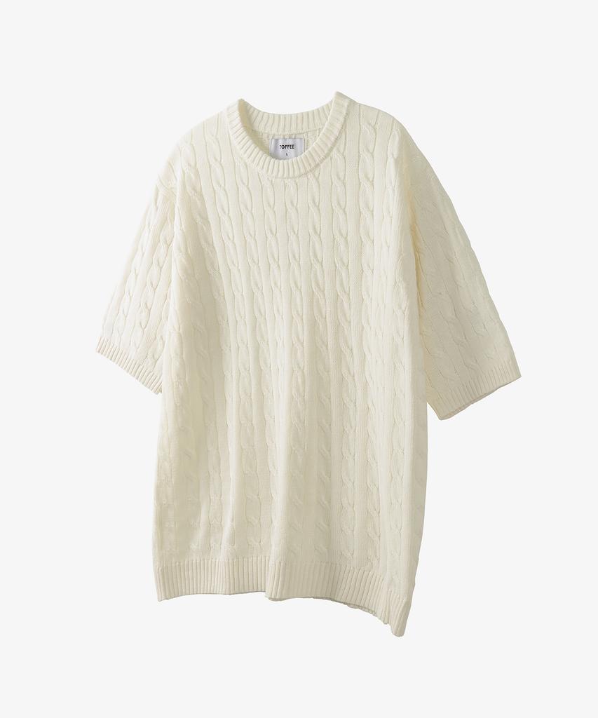 TOFFEE Classic Cable Round Neck Half Knit (Ivory)
