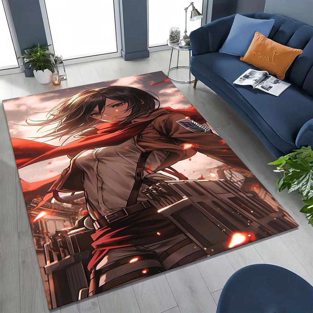 Anime Attack On Titan Eren Mikasa Cartoon Rug for Bedroom Living Room Sofa Home Doormat Decor,Kids Play Non-slip Floor Mat Gift