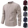 Men's Solid Color Textured Sweater Plus Velvet Thickened Casual Round Neck Warm Knitted Pullover