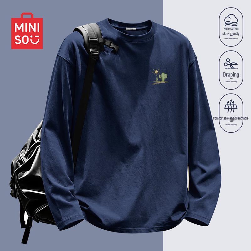 MINISO Men's Relaxed Fit Heavy Cotton Long Sleeve T-Shirt