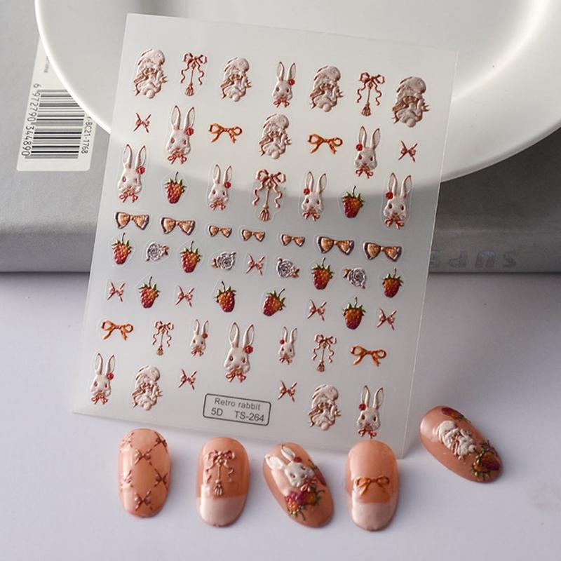 Cute Retro Rabbit 5D Nail Sticker Decal Nail Art Adhesive Diy Manicure Decor