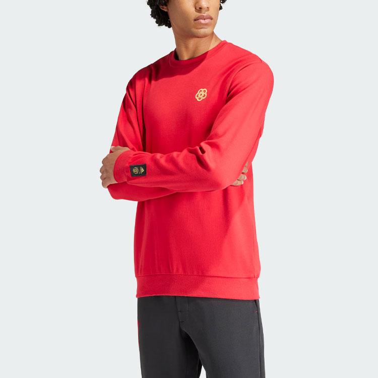 adidas FW23 Китайский Новый год Дракон серии Манчестер Юнайтед Традиционный футбольный логотип с вырезом из бумаги Толстовка с круглым вырезом Мужская толстовка Красный IW9306