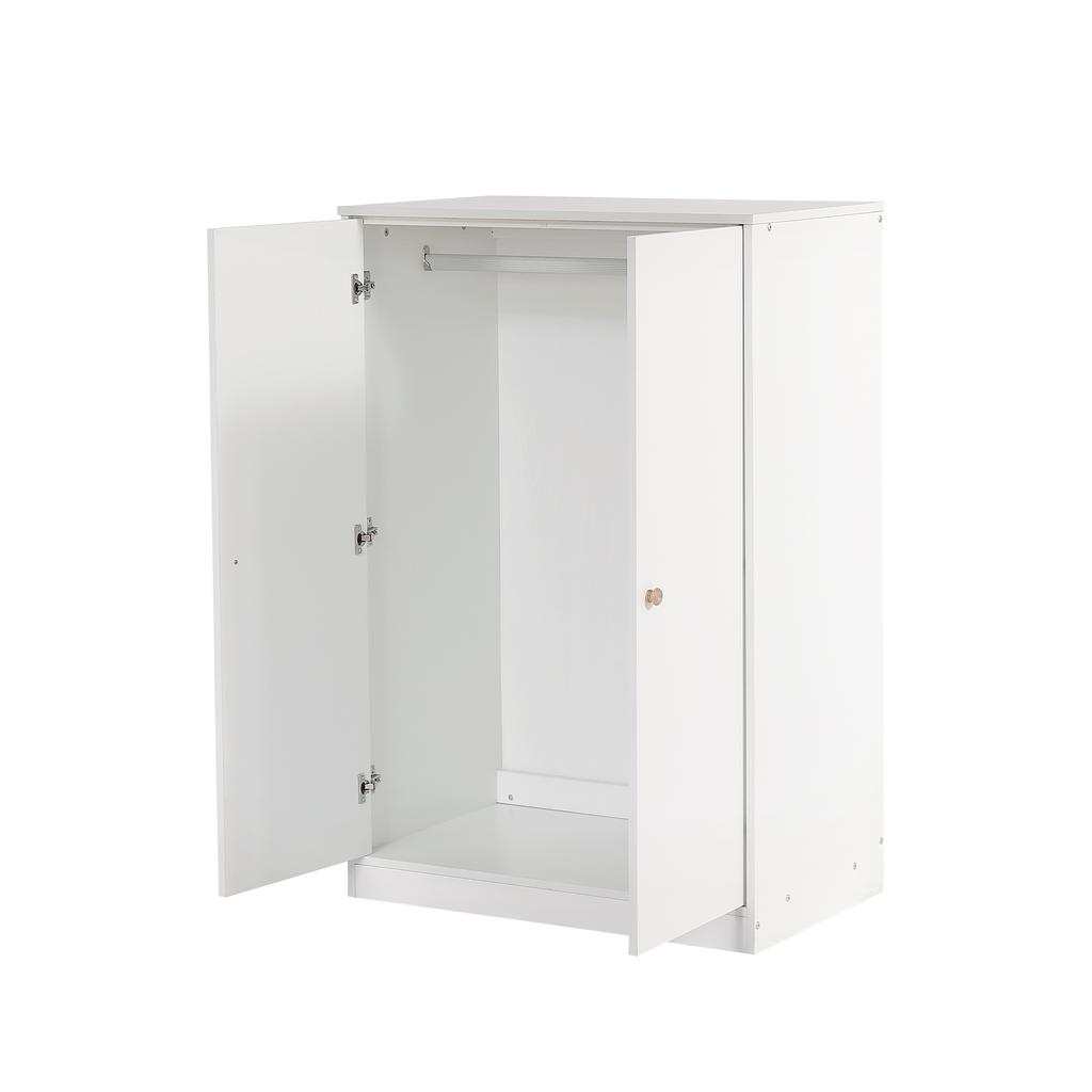 Small Wardrobe with Rail, 2-Door Wardrobe, Bedroom, Living Room, Children's Wardrobe, MDF, White