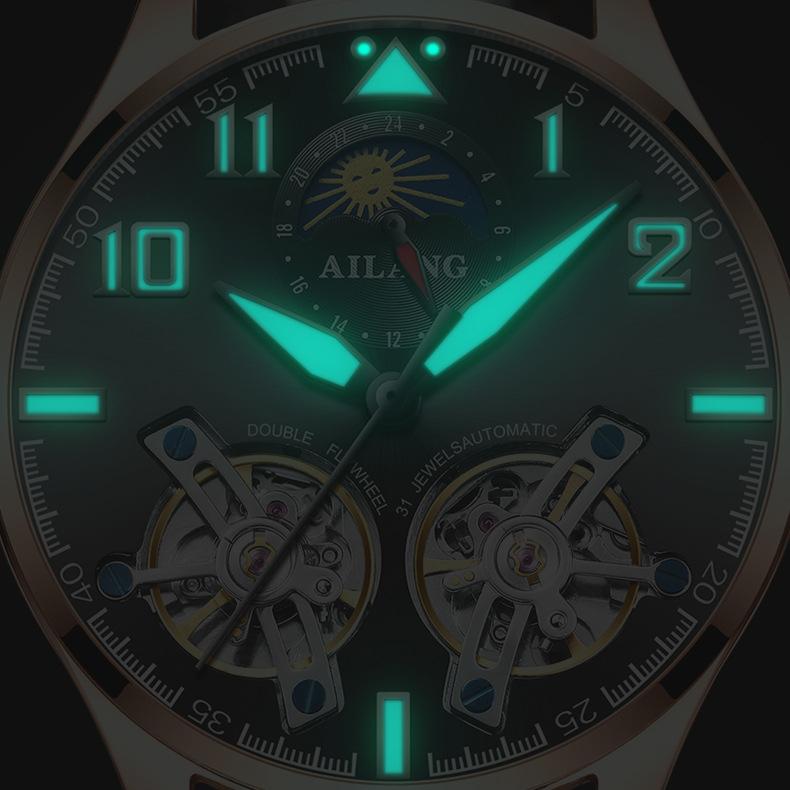 AILANG Мужские часы Новые тенденции Полые Ellow Boil Механические часы Мужские полностью автоматические часы