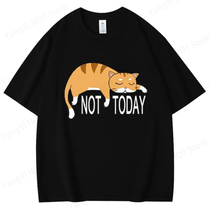 Summer Men's T-shirt High Quality Blend Funny Lazy Cat Printing Casual Cool Loose O-neck Graphic T Shirts for Men Tops