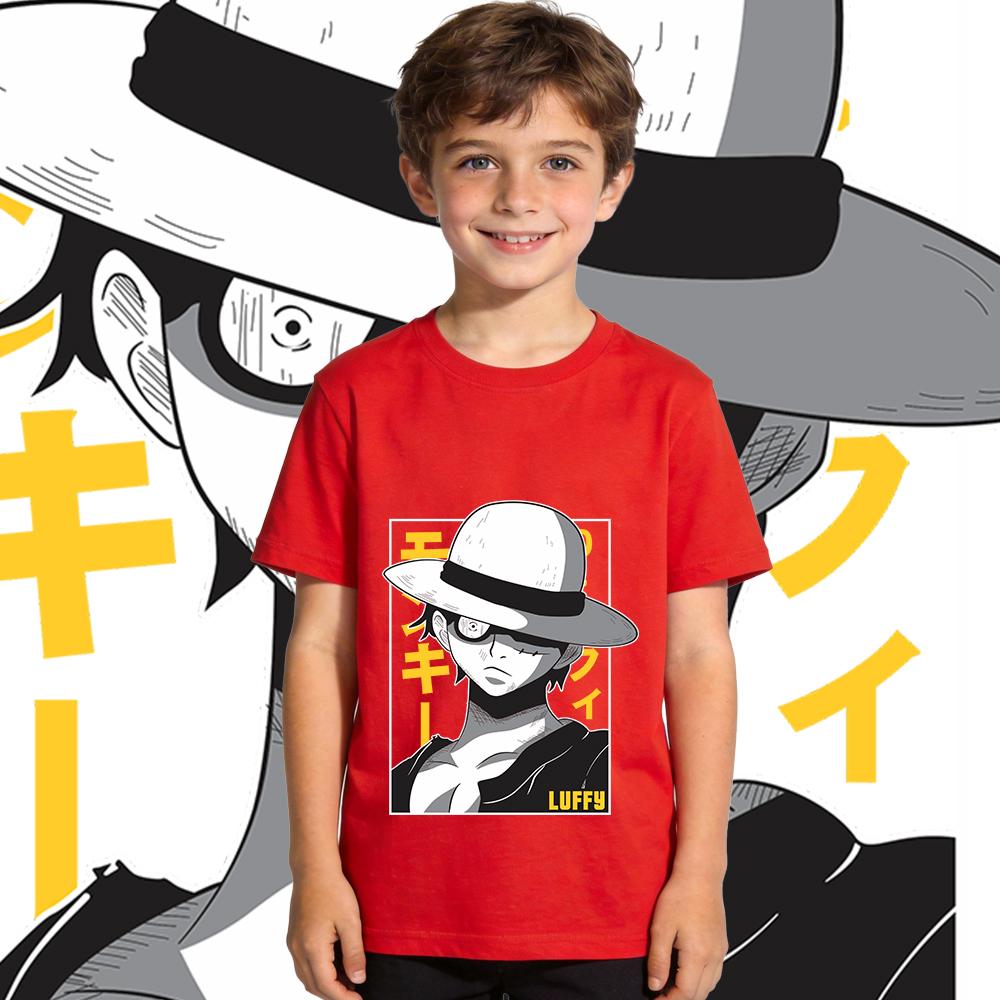 One Piece Luffy Print Tee 100 Cotton T Shirt for Boys and Girls Kids Casual Wear Soft Fabric Summer Short Sleeve