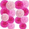 Tissue Paper Pom Poms - Flintronic - Pack of 9 - Pink Color - Wedding Decoration - Easy DIY