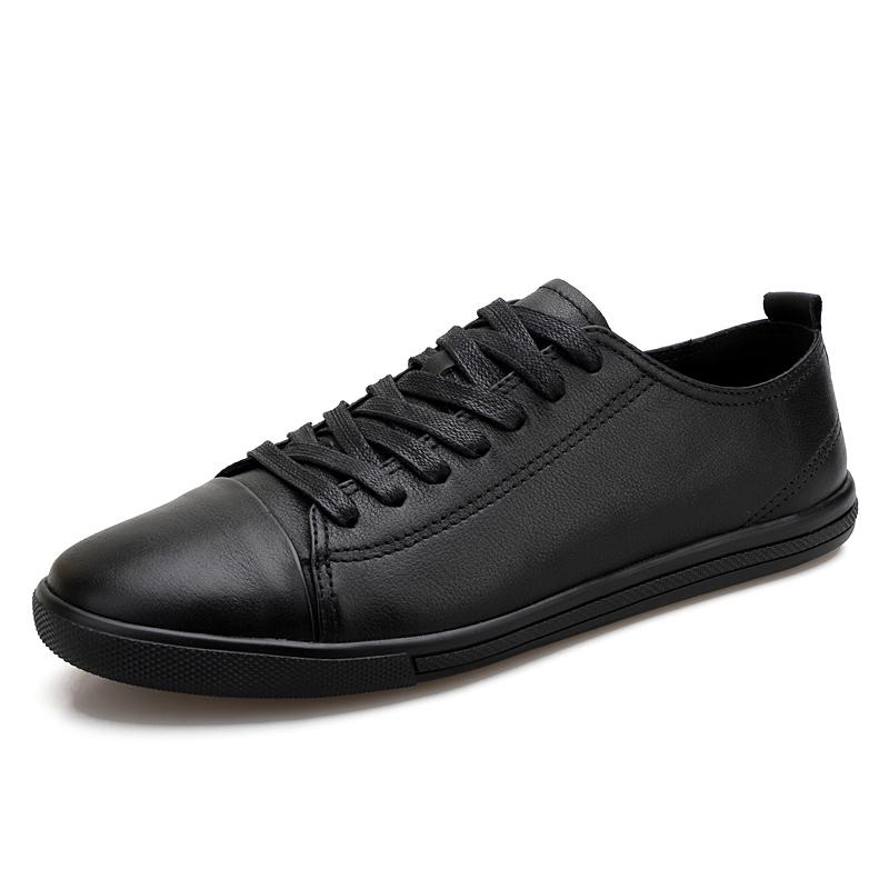 Comfortable Split Leather Shoes Men Fashion Mens Casual Shoes Brand Man Soft Comfortable Flats Male Lace Up Black White Sneakers